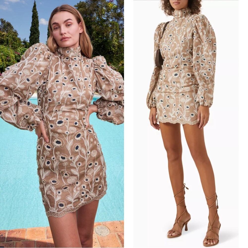 AGUA BY AGUA BENDITA Guaba Petalo Long Sleeve High Neck Floral Mini Dress Sz XS